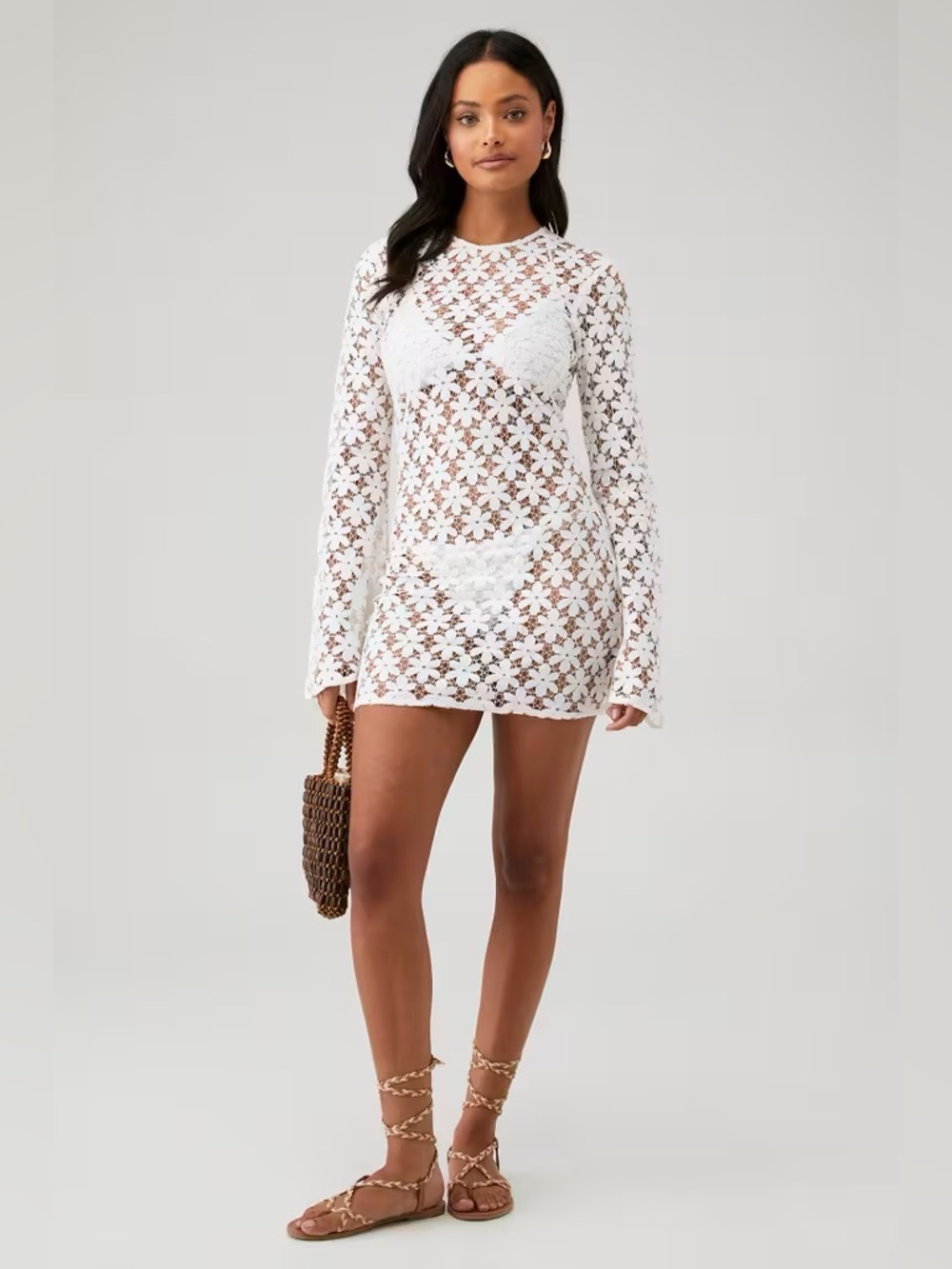 BEACH RIOT Women's Goldie Floral Mesh Dress in White Size XS - Picture 7 of 8